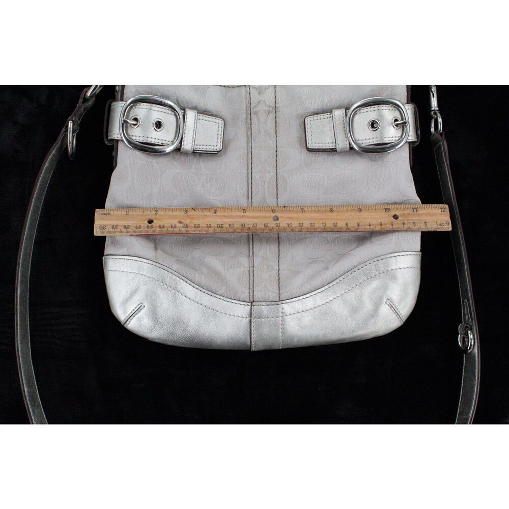 Coach Signature Jacquard Canvas Leather Shoulder Bag F17088 Buckle Silver Y2K - Picture 7 of 10